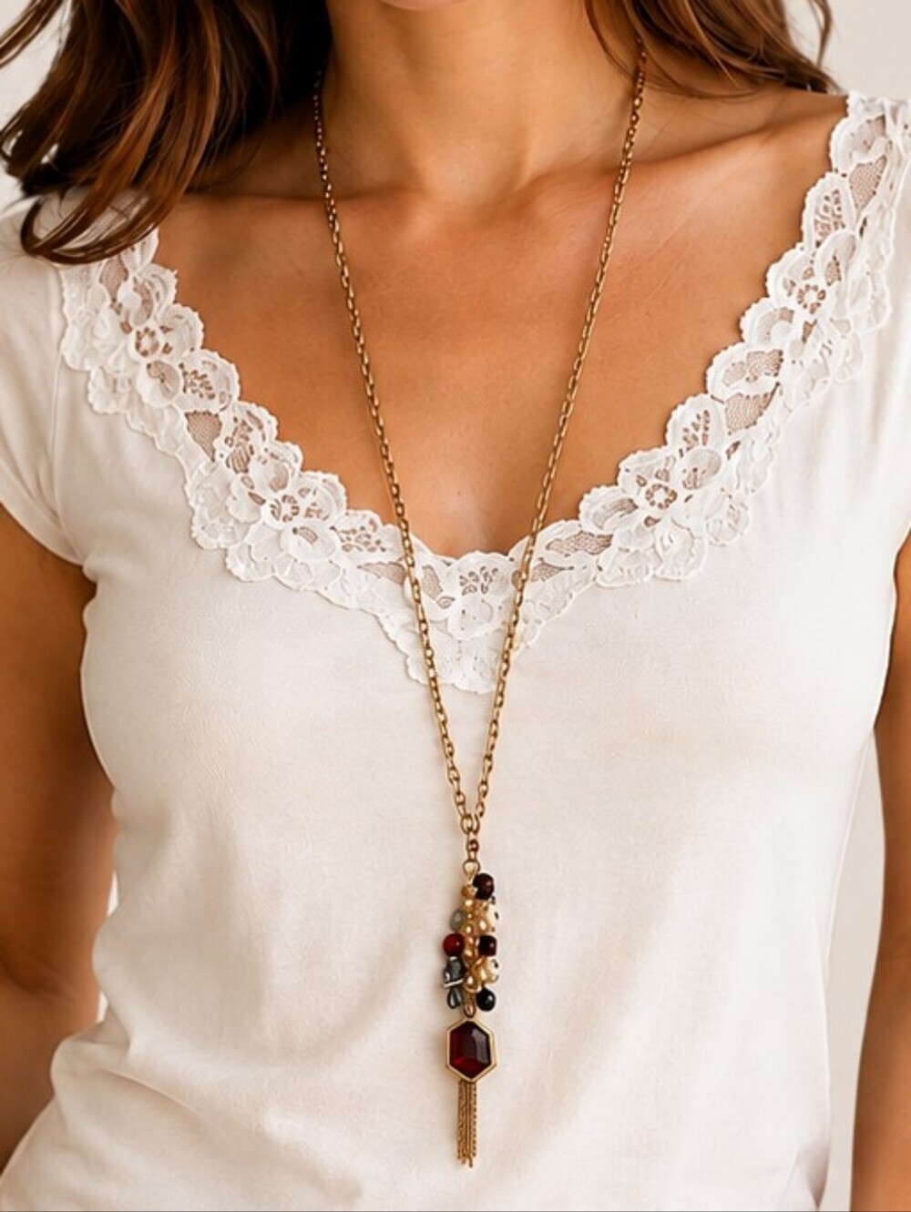 LANI Long Chain Crystal Charm Sweater Necklace